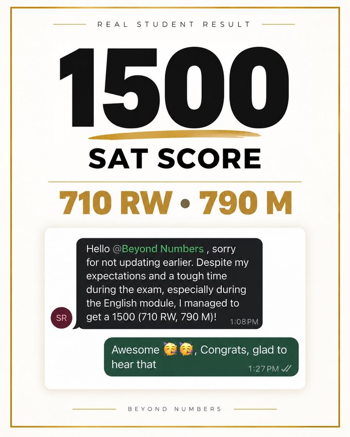 1500 SAT score: 710 Reading and Writing, 790 Math