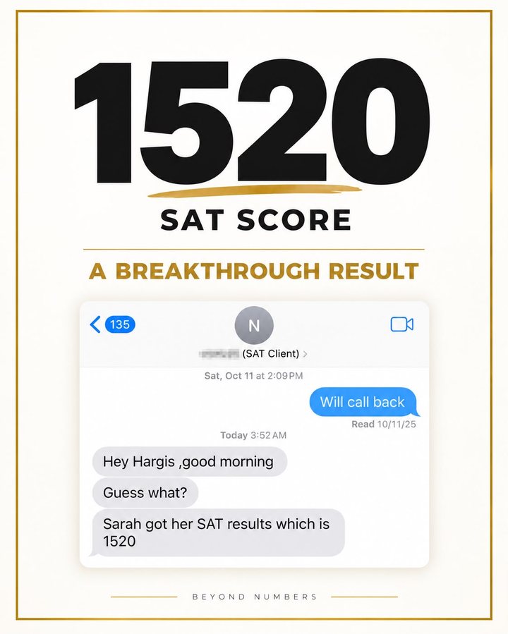 1520 SAT score: parent text announcing the result