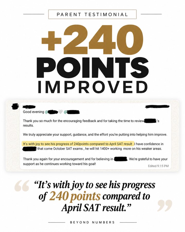 Parent testimonial: +240 points improved since April SAT