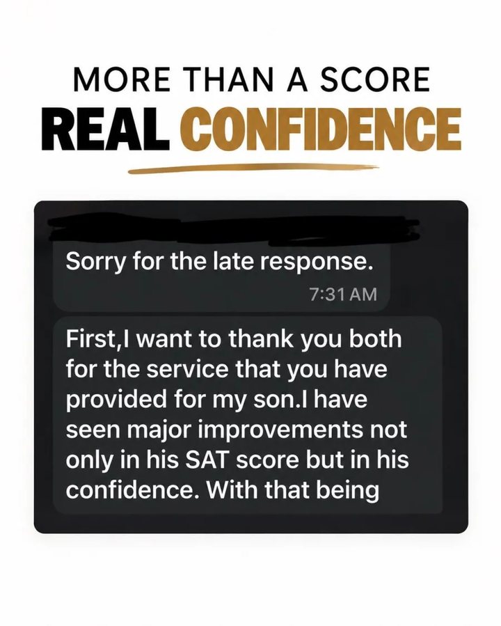 Parent testimonial: improvement in SAT score and confidence